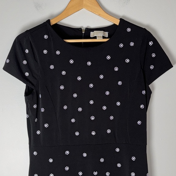 Michael Kors Women's Floral Mini Flounce Cap Sleeve Sheath Dress Black Medium - Picture 2 of 7